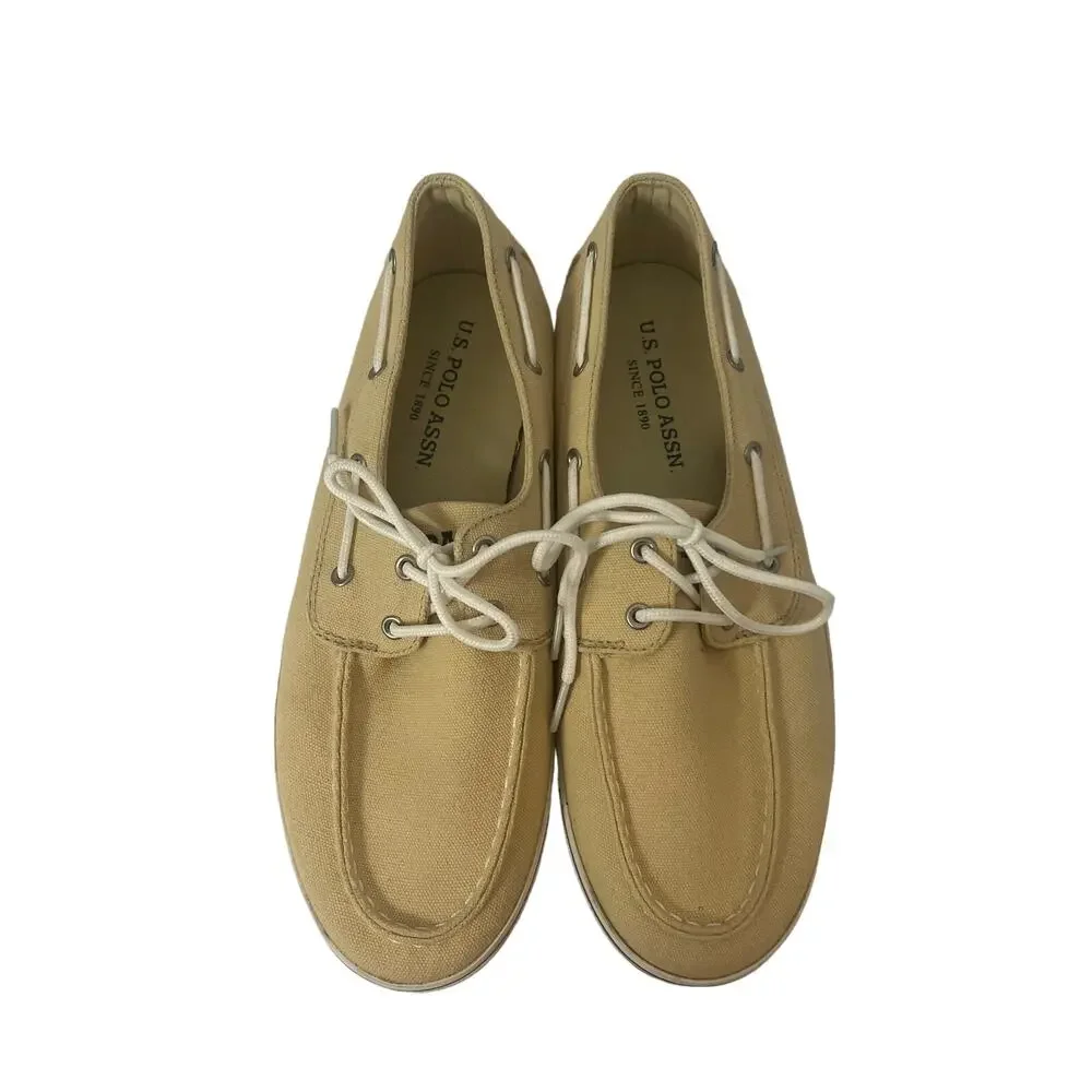 US Polo Assn Mens‎ Canvas Boat Shoes Tan Beige Deck Nautical Old Money Summer
